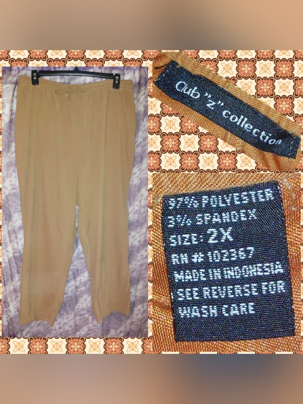 Club "Z" Collection brand Tan Soft Woven Pull-On Pants Sz 2X(18/20/22)